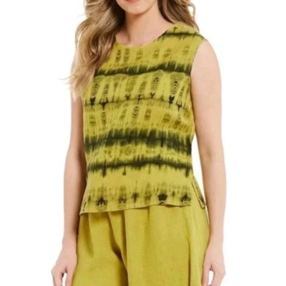 Bryn Walker Linen Sleeveless Tank Top Women's Small Yellow Tie Dye Lagenlook